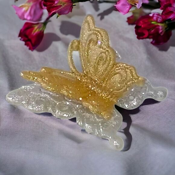 Glitter Gold Silver Butterfly Ornament Clip On Christmas Taiwan Plastic Crafts - Picture 13 of 15